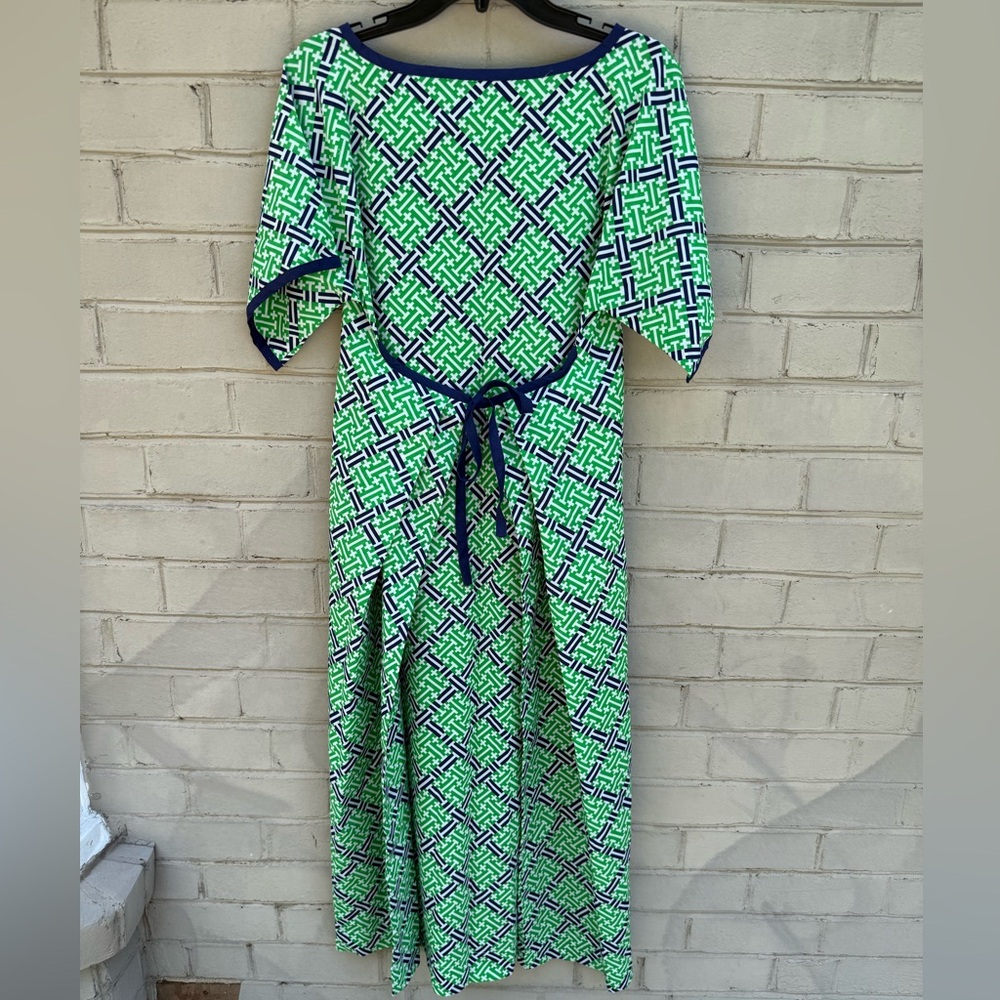EUC Vintage Kimono Style Elegant Green Patterned Dress Size S/M